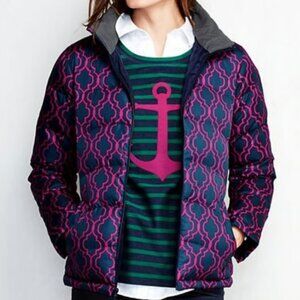 Lands' End - Women's - Down Puffer Coat - Pink and Navy - Size Large